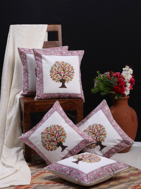 

HOSTA HOMES White Set of 5 Ethnic Motifs Square Cushion Covers