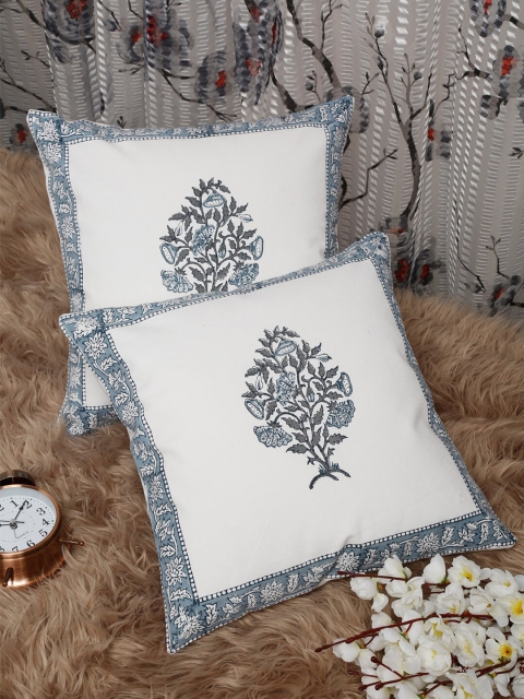 

HOSTA HOMES White & Blue Set of 2 Ethnic Motifs Square Cushion Covers