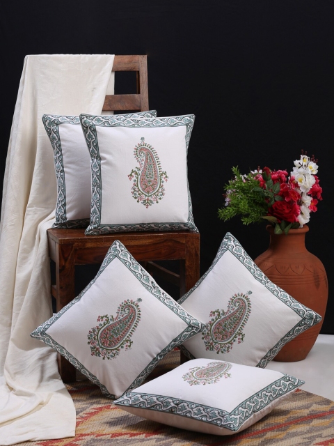 

HOSTA HOMES White Set of 5 Ethnic Motifs Square Cushion Covers