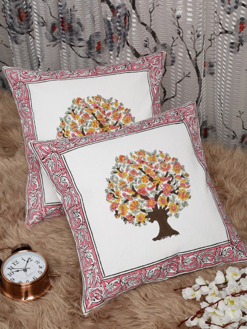 

HOSTA HOMES White & Pink Set of 2 Ethnic Motifs Square Cushion Covers