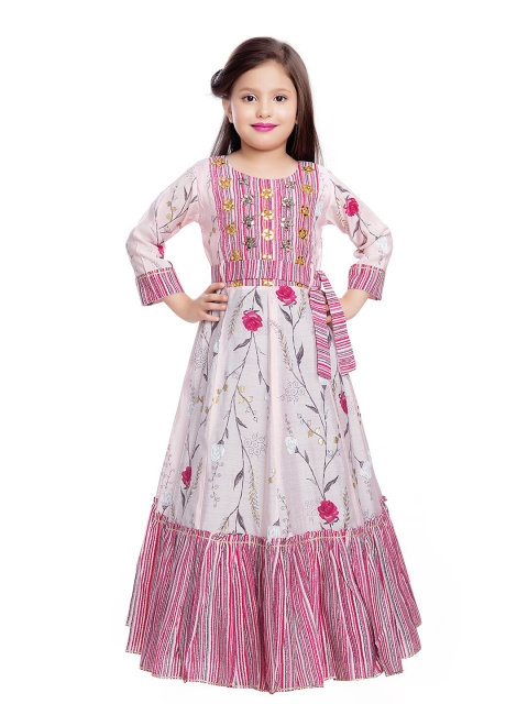 

BETTY Pink Ethnic Motifs Ethnic Maxi Dress