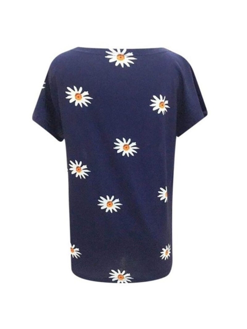 

La Aimee Navy Blue Floral Print Extended Sleeves Top