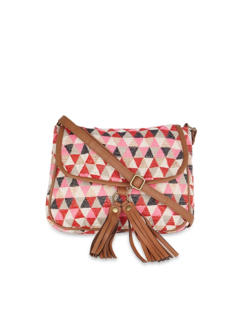 

Kanvas Katha Multicoloured Geometric Printed Bucket Sling Bag with Tasselled, Multi