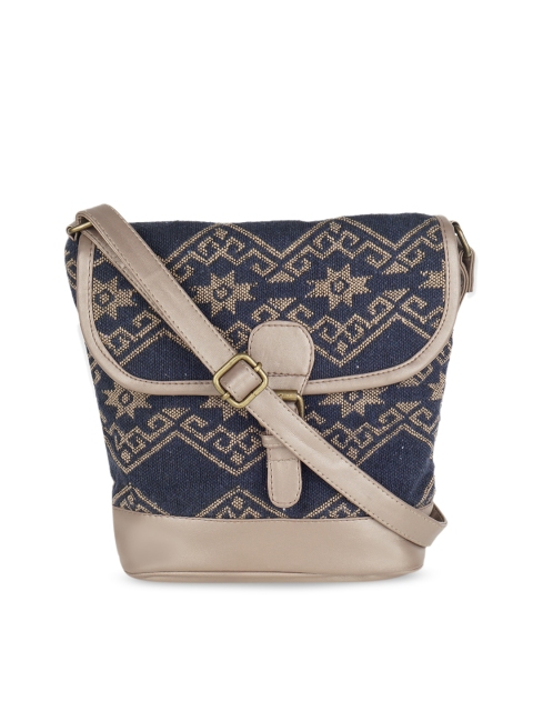 

Kanvas Katha Multicoloured Printed Structured Sling Bag with Cut Work, Multi