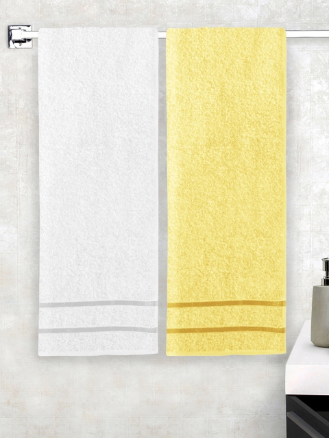 

Story@home Set of 2 White & Yellow Pure Cotton Bath Towels