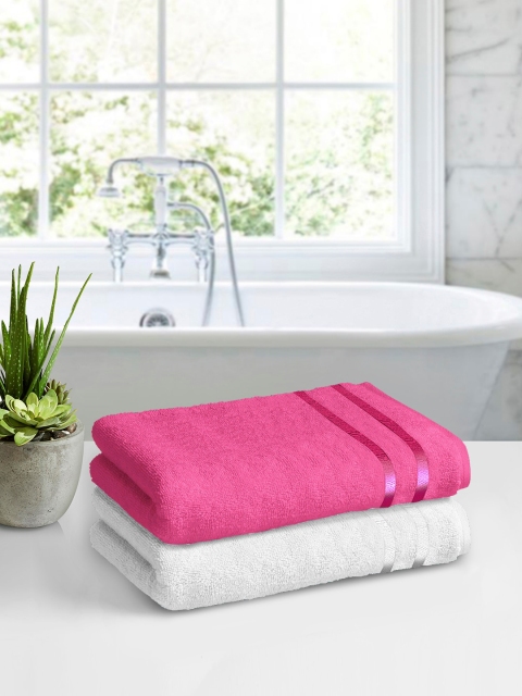 

Story@home Set of 2 White & Pink Pure Cotton Bath Towels