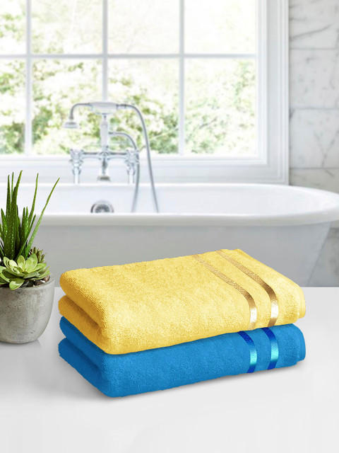 

Story@home Set of 2 Blue & Yellow Pure Cotton Bath Towels