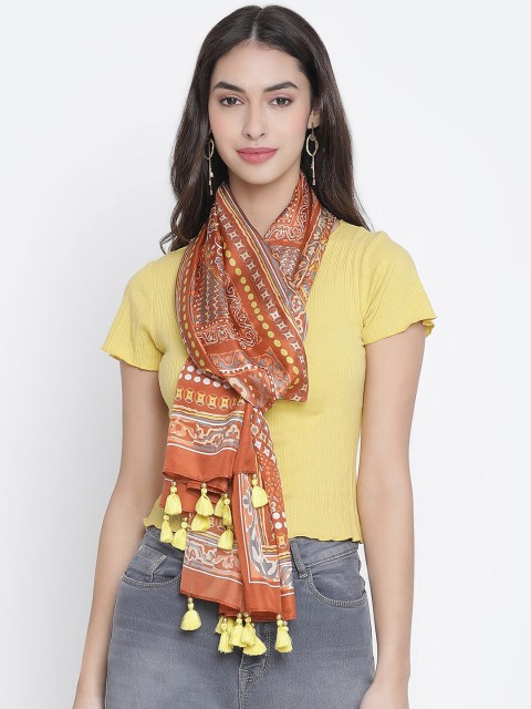 

SHINGORA Women Brown & Blue Printed Silk Stole