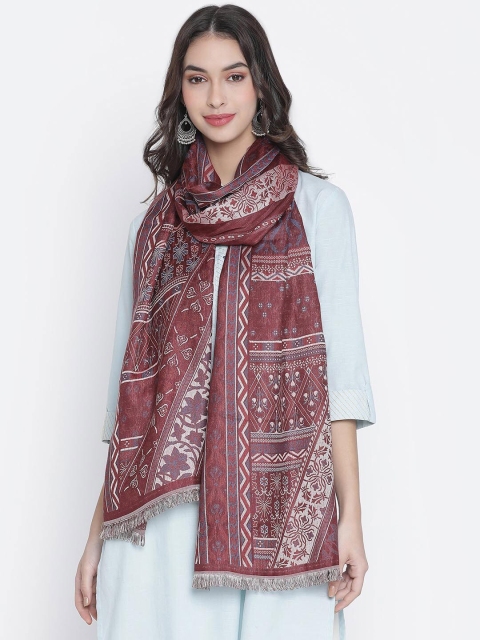 

SHINGORA Women Maroon & Blue Woven Design Jacquard Stole