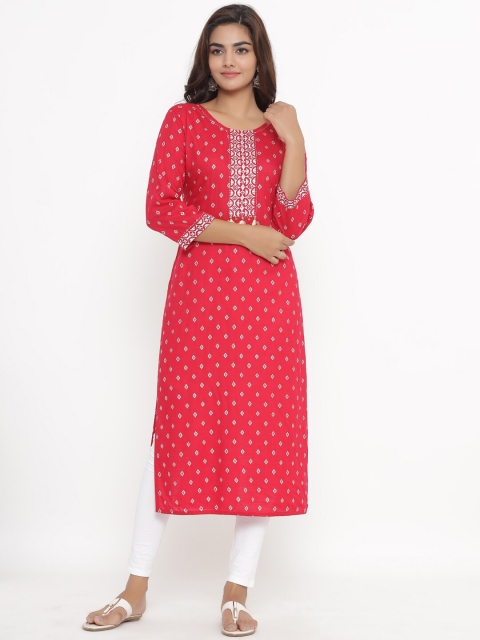 

JAVTA Red Geometric Yoke Design Kurti