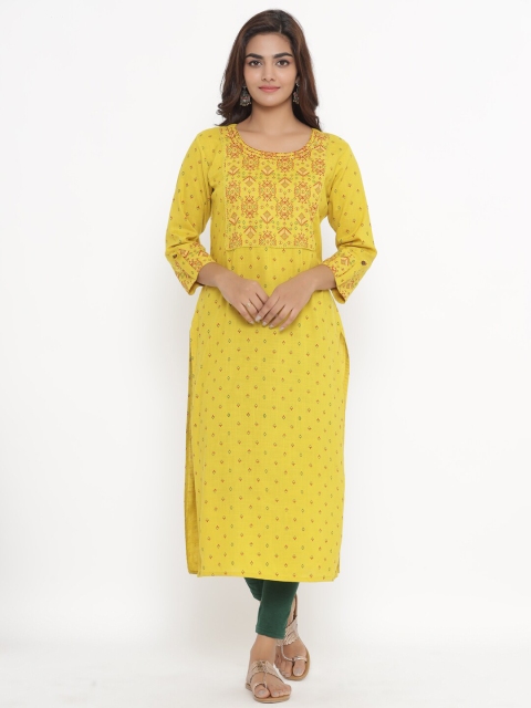 

JAVTA Yellow Ethnic Motifs Printed Straight Kurta