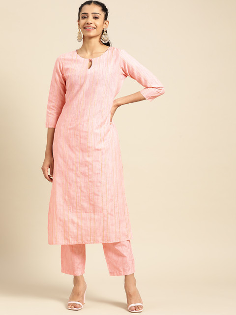 

Prakhya Women Peach-Coloured Striped Kurta with Trousers