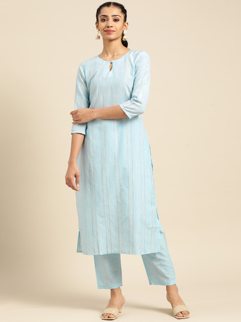 

Prakhya Women Blue Striped Kurta with Trousers