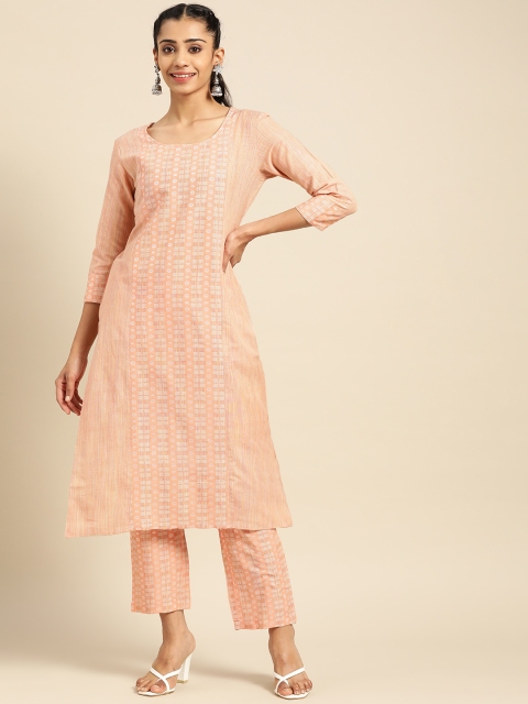 

Prakhya Women Peach-Coloured Ethnic Motifs Printed Kurta with Trousers