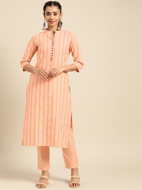 

Prakhya Women Peach-Coloured Ethnic Motifs Printed Kurta with Trousers