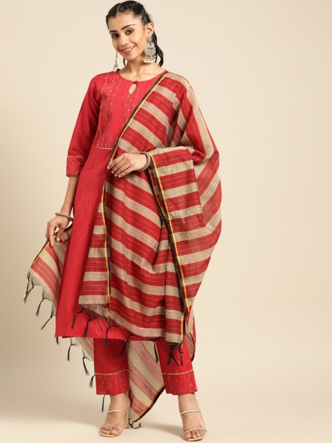 

Prakhya Women Red Ethnic Motifs Yoke Design Kurta with Trousers & With Dupatta