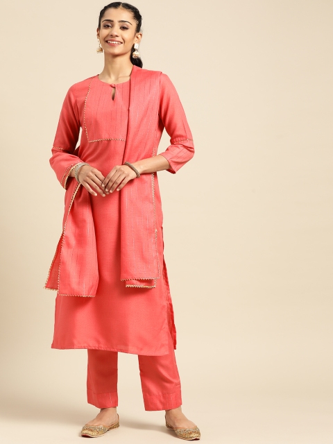 

Prakhya Women Peach-Coloured Yoke Design Kurta with Trousers & With Dupatta