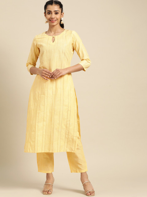

Prakhya Women Yellow Striped Kurta with Trousers