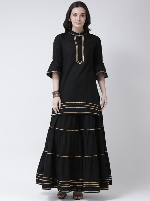 

Castle Lifestyle Women Black Tiered Gotta Patti Pure Cotton Kurti with Sharara