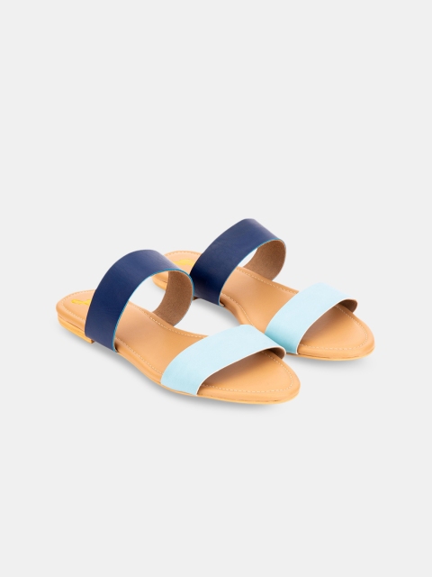 

yellowsoles Women Blue Colourblocked Open Toe Flats with Buckles