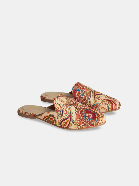 

yellowsoles Women Beige Printed Open Toe Flats with Bows