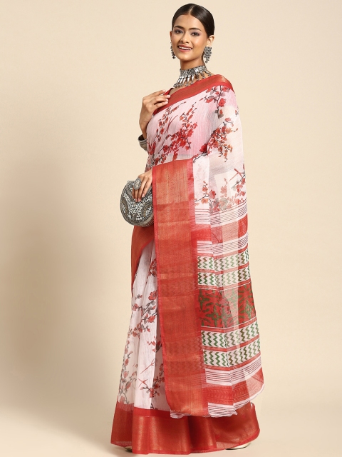 

Anouk Off White & Red Floral Saree
