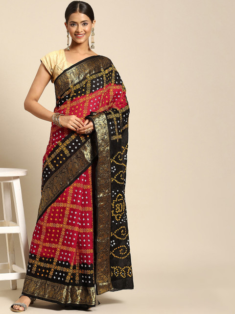 

Anouk Red & Black Bandhani Saree