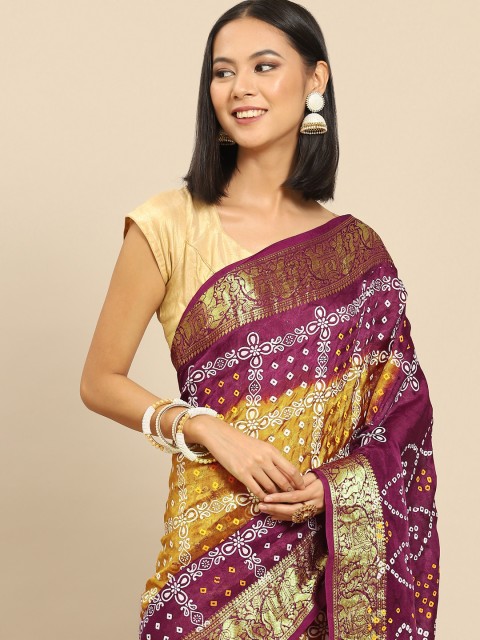 

Anouk Magenta & Mustard Yellow Bandhani Saree