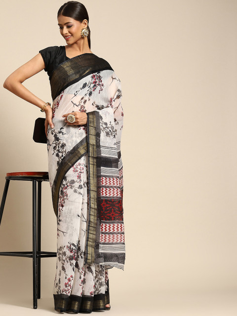 

Anouk Off White & Black Floral Saree