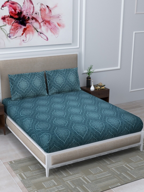 

Home Fresh Green Ethnic Motifs 120 TC Cotton Queen Bedsheet with 2 Pillow Covers
