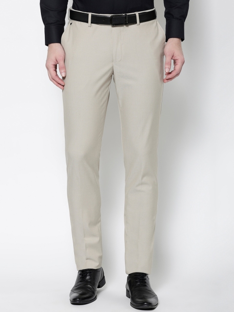 

Blackberrys Men Beige Textured B-91 Skinny Fit Trousers