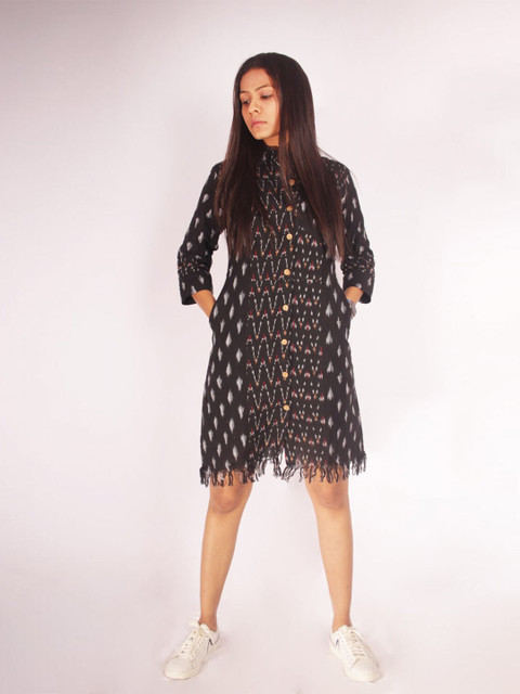 

Threeness Black Ethnic Cotton Shirt Dress
