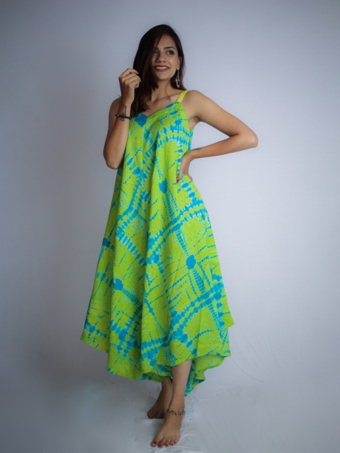 

Threeness Green Tie and Dye A-Line Midi Dress