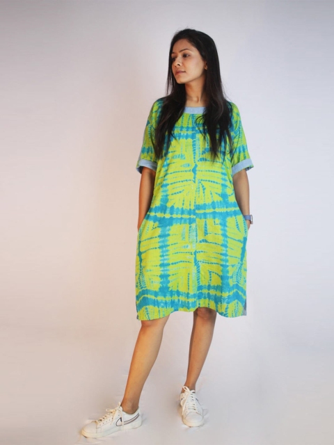 

Threeness Green Tie and Dye A-Line Dress