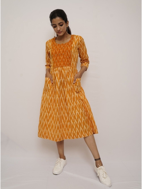 

Threeness Women Mustard Yellow A-Line Dress