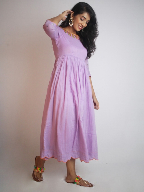 

Threeness Purple Fit and Flare Pure Cotton Dress