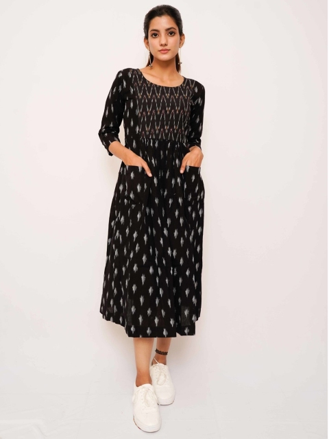 

Threeness Women Black & White A-Line Midi Dress