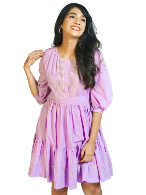 

Threeness Purple Solid Fit and Flare Pure Cotton Dress