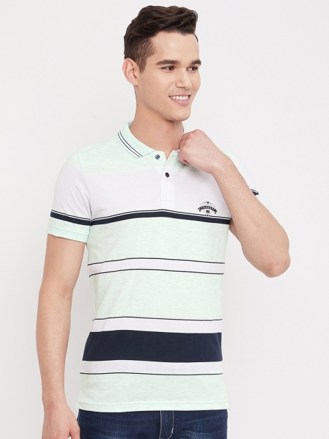 

Duke Men Blue Striped Polo Collar Slim Fit T-shirt