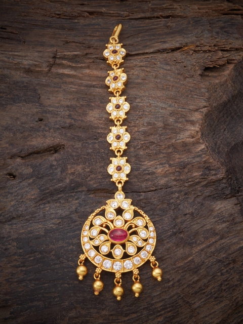 

Kushal's Fashion Jewellery Gold-Plated White & Red Stone Studded Maang Tikka