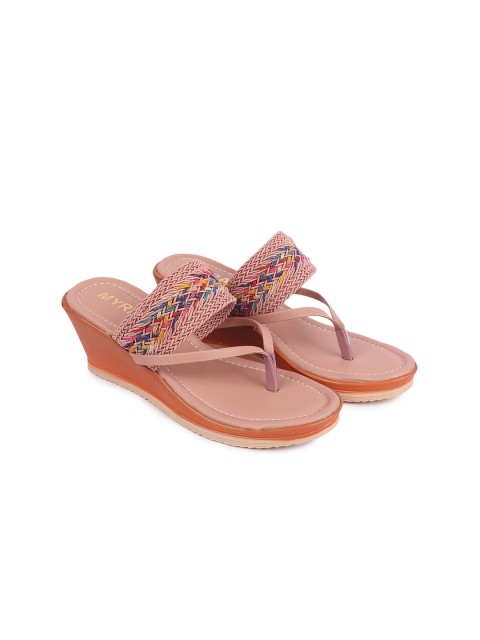 

Myra Pink Woven Design Wedge Heels