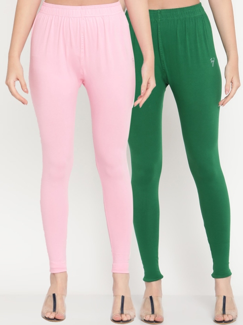 

TAG 7 Women Pack Of 2 Solid Ankle Length Leggings, Green