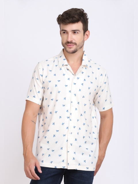 

JJAAGG T Men Cream-Coloured Classic Printed Casual Shirt