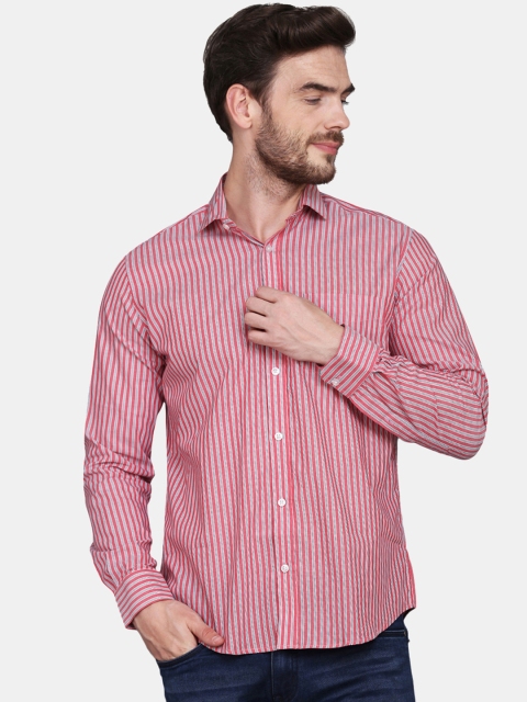 

JJAAGG T Men Red Classic Striped Cotton Casual Shirt