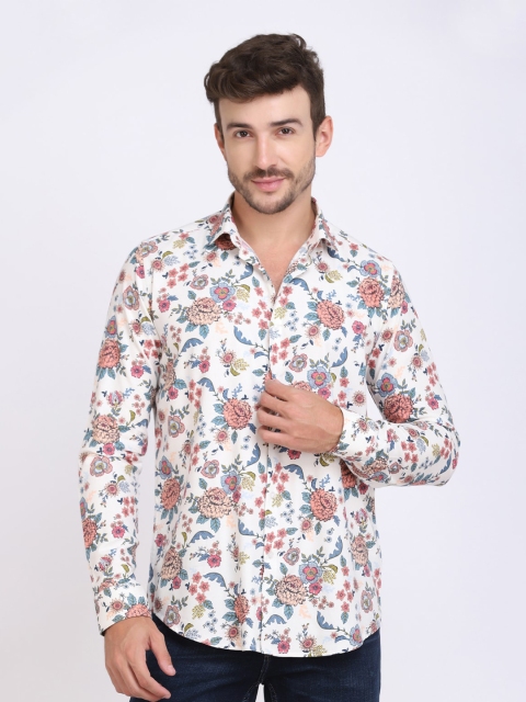 

JJAAGG T Men White Classic Floral Printed Casual Shirt