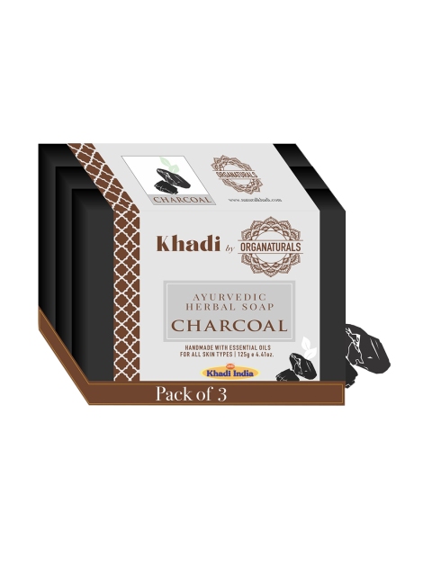 

ORGANATURALS Khadi Set of 3 Charcoal Ayurvedic Herbal Soaps - 125g each