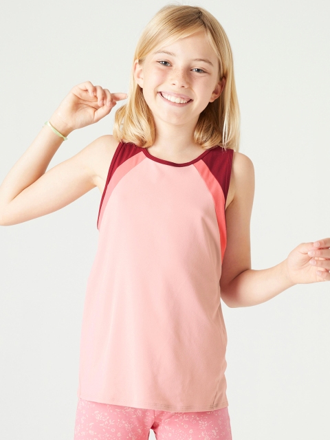 

Domyos By Decathlon Girls Pink & Maroon Solid Round Neck Tank Top