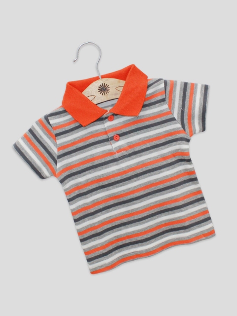 

Born Babies Kids Orange Striped Polo Collar T-shirt