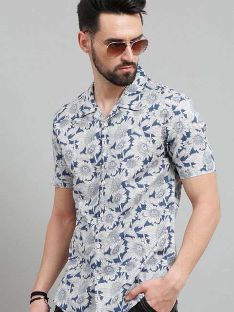 

HERE&NOW Men Grey & Blue Slim Fit Floral Printed Casual Shirt