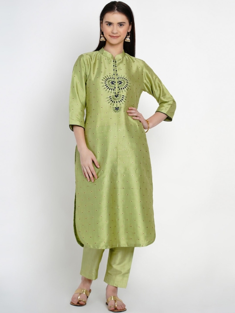 

Women Republic Green Ethnic Motifs Embroidered Kurta with Trousers